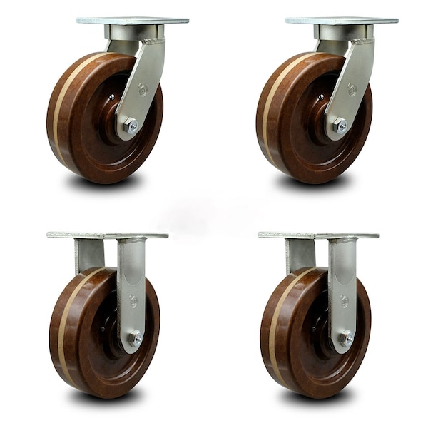 12 Inch Heavy Duty High Temp Phenolic Wheel Caster Swivel 2 Rigid, 4PK